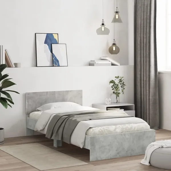 Cadre de lit sans matelas avec tête de lit gris béton 100x200cm