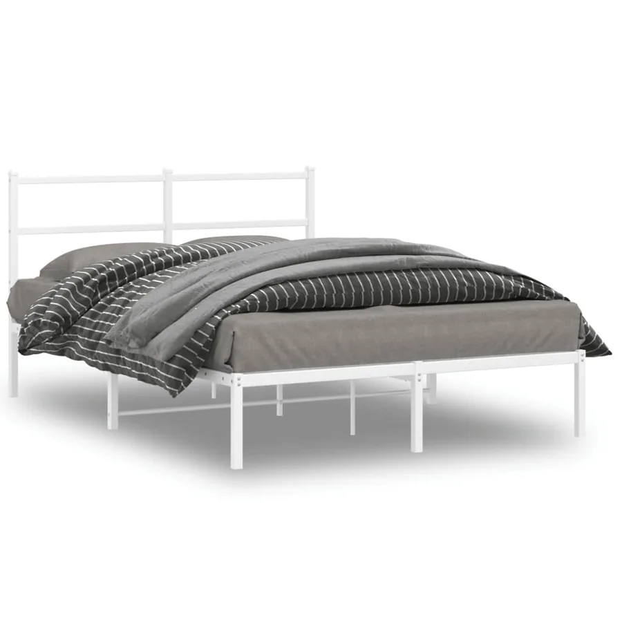 Cadre de lit métal sans matelas et tête de lit blanc 140x200 cm