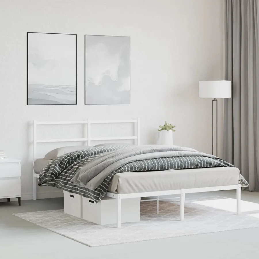Cadre de lit métal sans matelas et tête de lit blanc 140x200 cm - 4