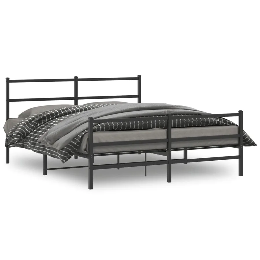 Cadre de lit métal sans matelas avec pied de lit noir 150x200cm