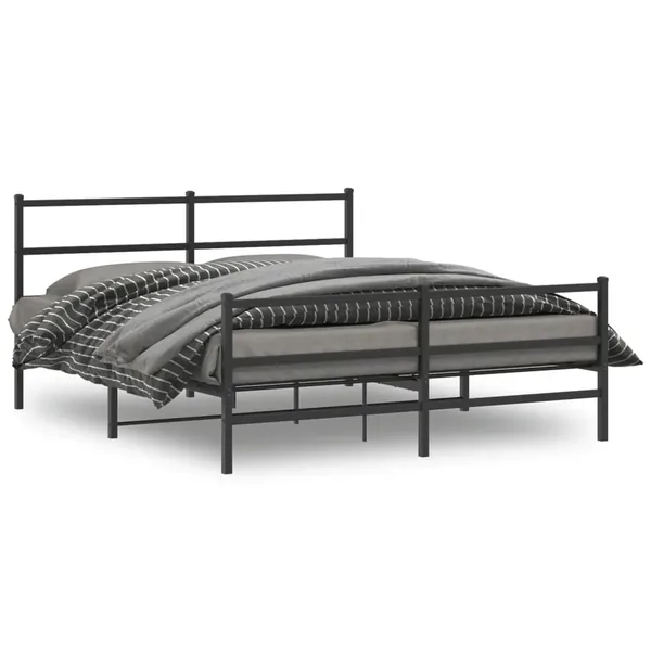 Cadre de lit métal sans matelas avec pied de lit noir 150x200cm