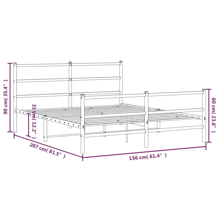 Cadre de lit métal sans matelas avec pied de lit noir 150x200cm - 10