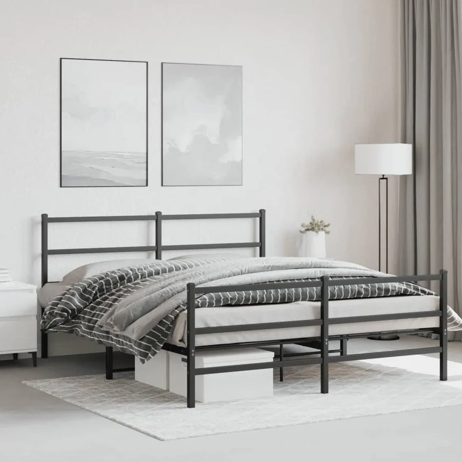 Cadre de lit métal sans matelas avec pied de lit noir 150x200cm - 4