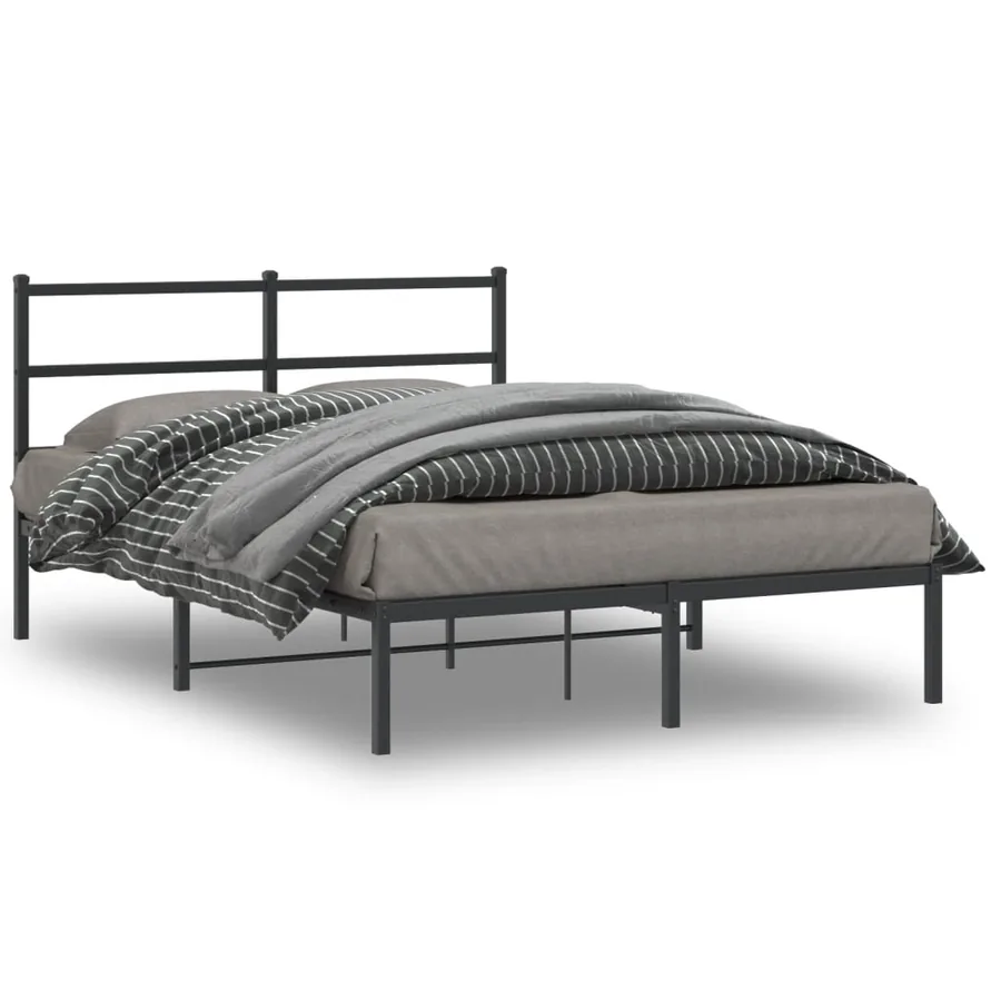 Cadre de lit métal sans matelas avec tête de lit noir 135x190cm