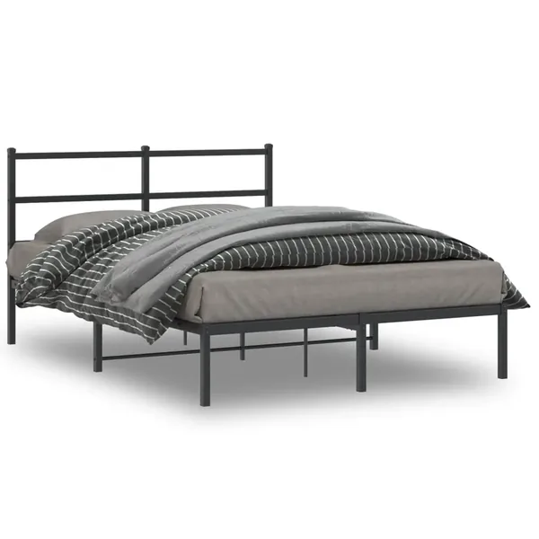 Cadre de lit métal sans matelas avec tête de lit noir 135x190cm