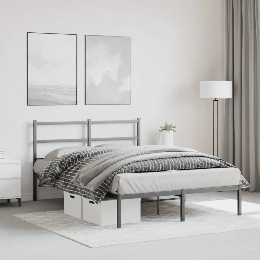 Cadre de lit métal sans matelas avec tête de lit noir 135x190cm - 4