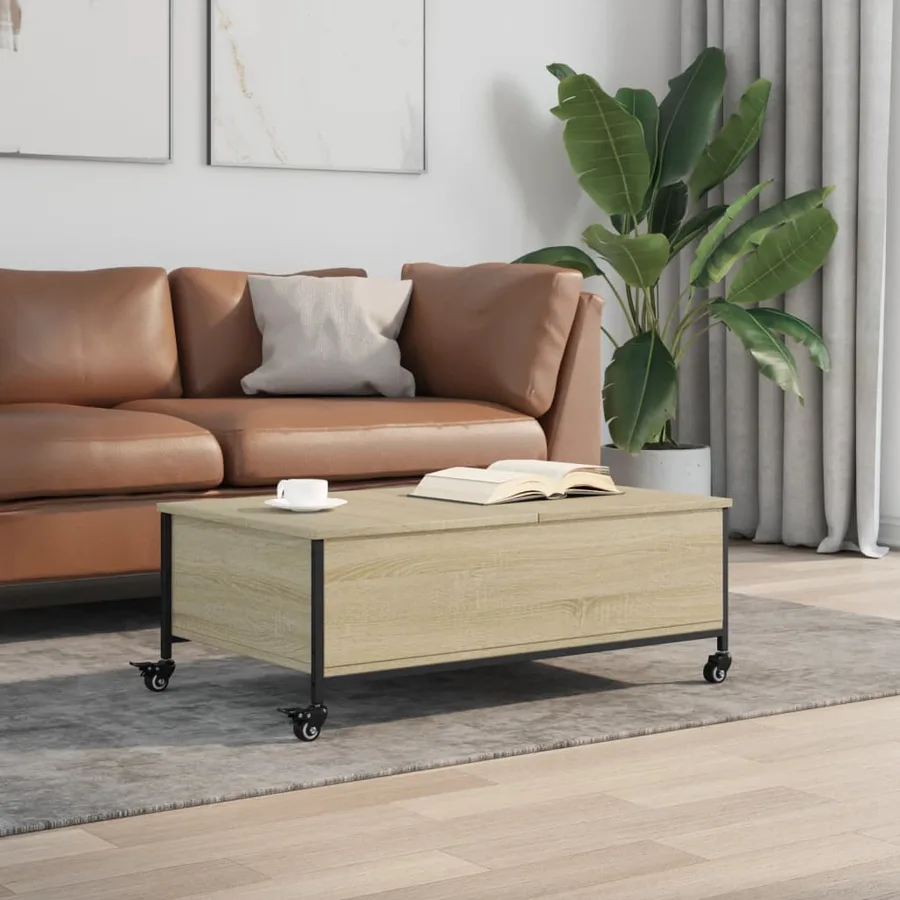 Table basse avec roulettes chêne sonoma bois d'ingénierie - 3