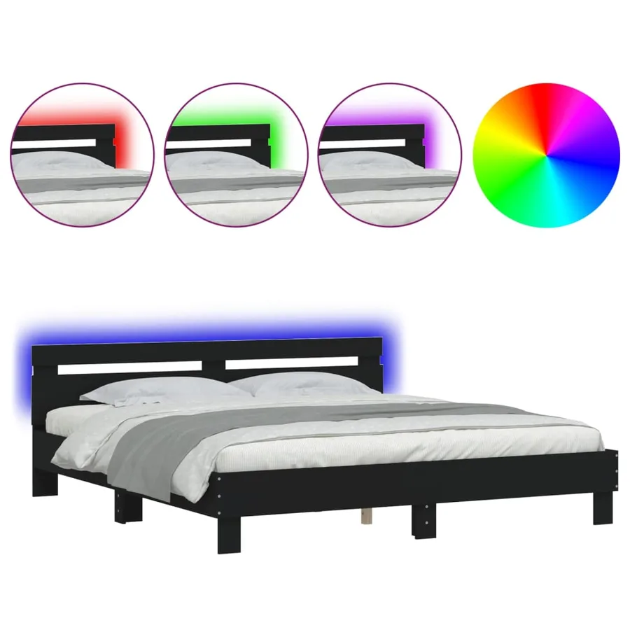 Cadre de lit avec LED sans matelas noir 200x200 cm - 2