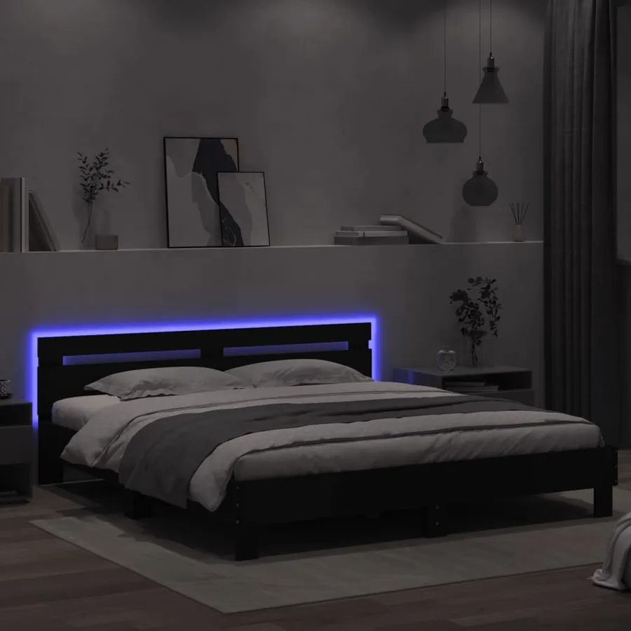Cadre de lit avec LED sans matelas noir 200x200 cm - 4