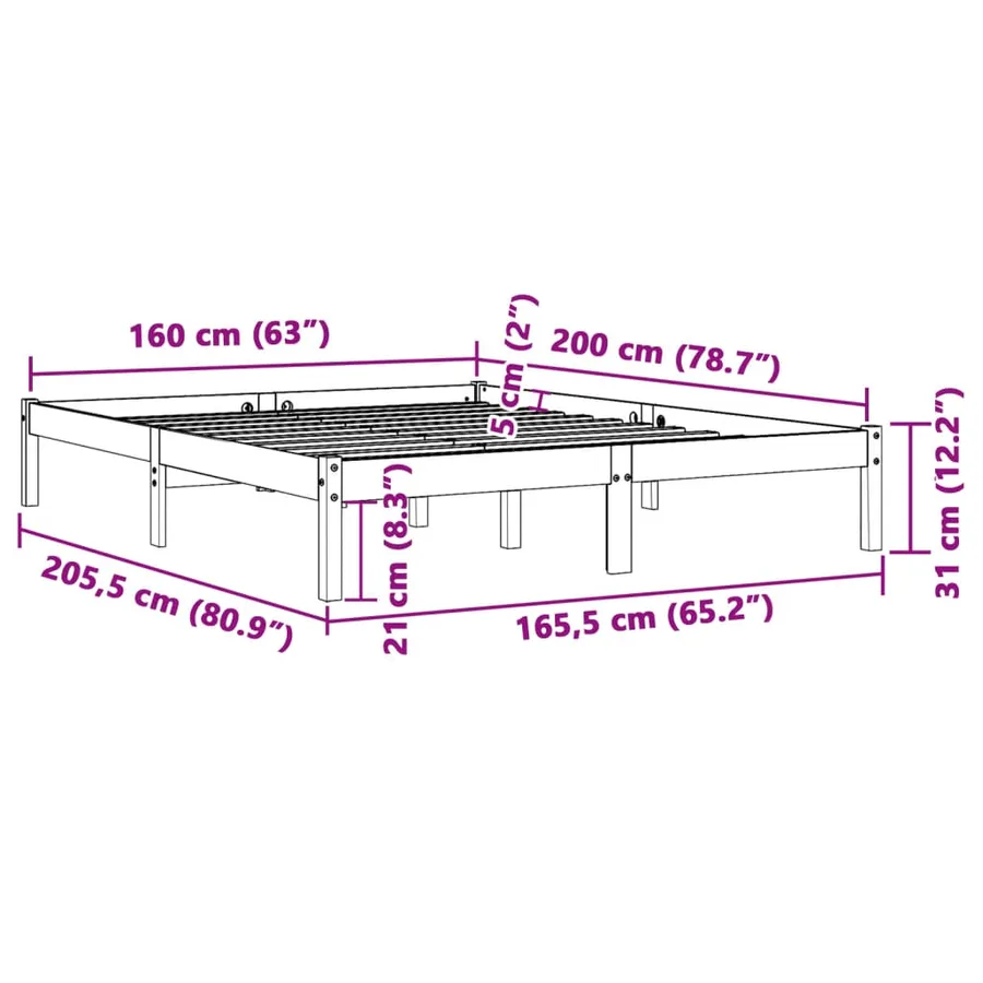 Cadre de lit sans matelas cire marron 160x200cm bois pin massif - 8