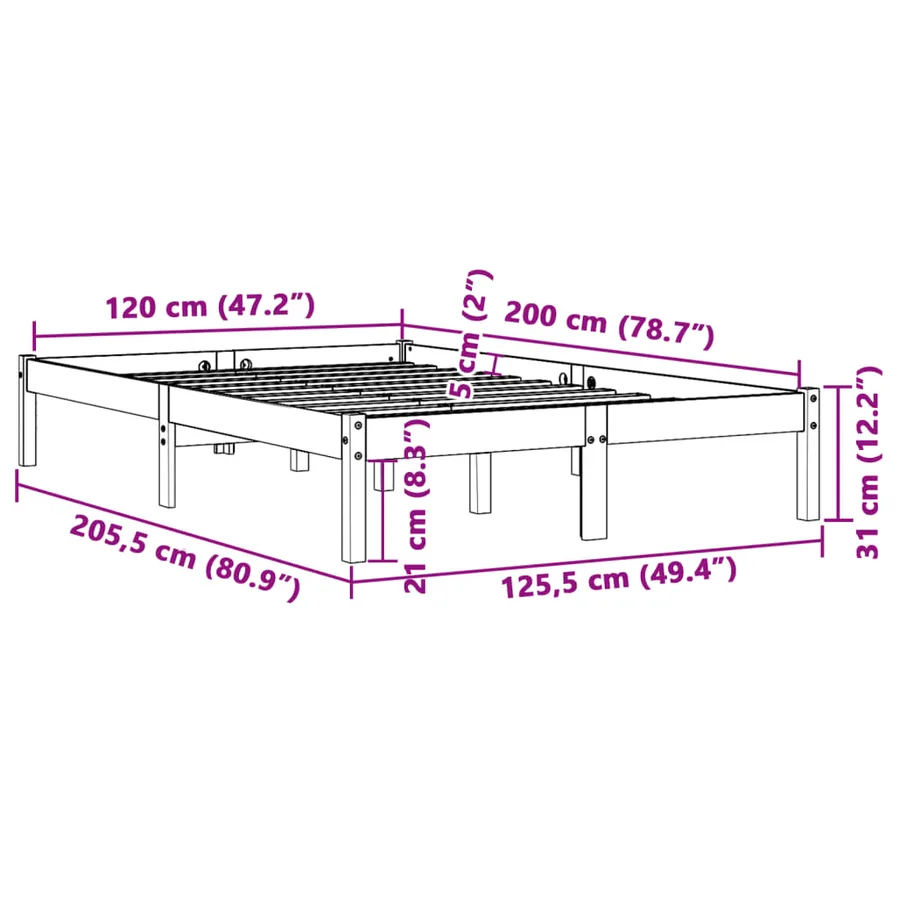Cadre de lit sans matelas cire marron 120x200cm bois pin massif - 8
