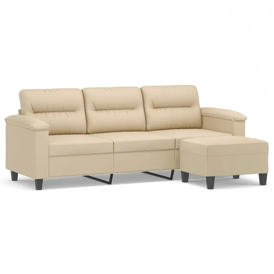 Canapé 3 places avec repose-pieds Crème 180 cm Tissu microfibre - 2
