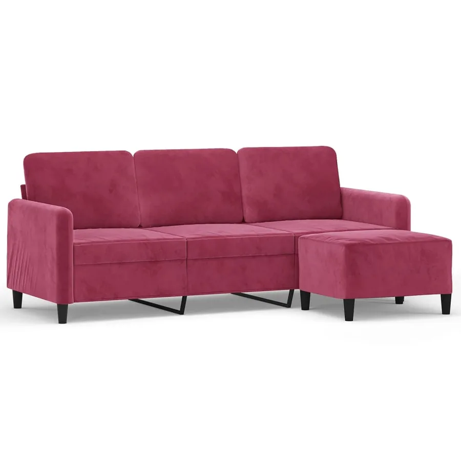 Canapé à 3 places et repose-pieds Rouge bordeaux 180 cm Velours - 2