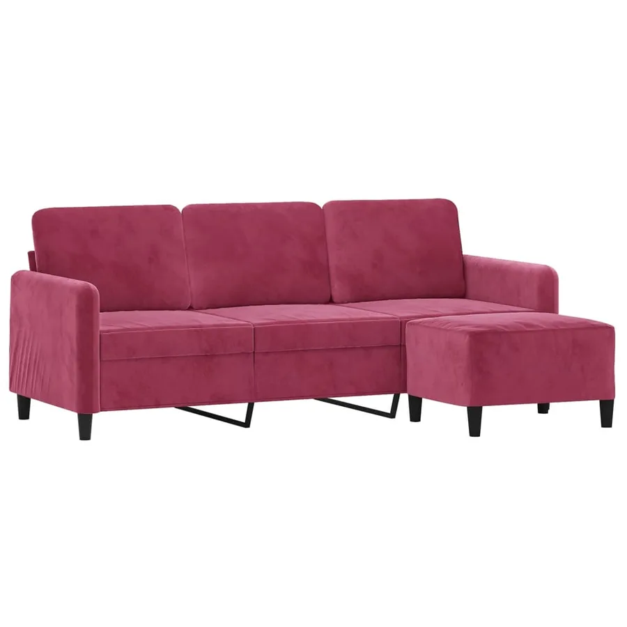Canapé à 3 places et repose-pieds Rouge bordeaux 180 cm Velours - 3