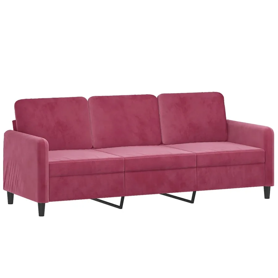 Canapé à 3 places et repose-pieds Rouge bordeaux 180 cm Velours - 4