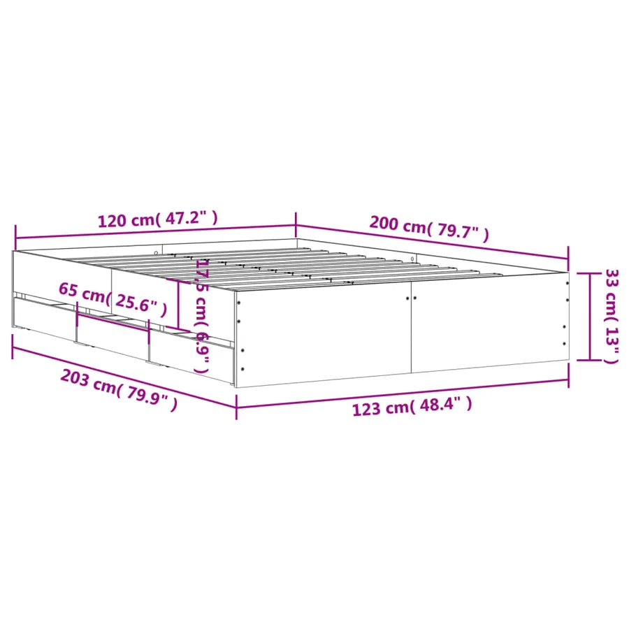 Cadre de lit avec tiroirs sans matelas chêne sonoma 120x200 cm - 11