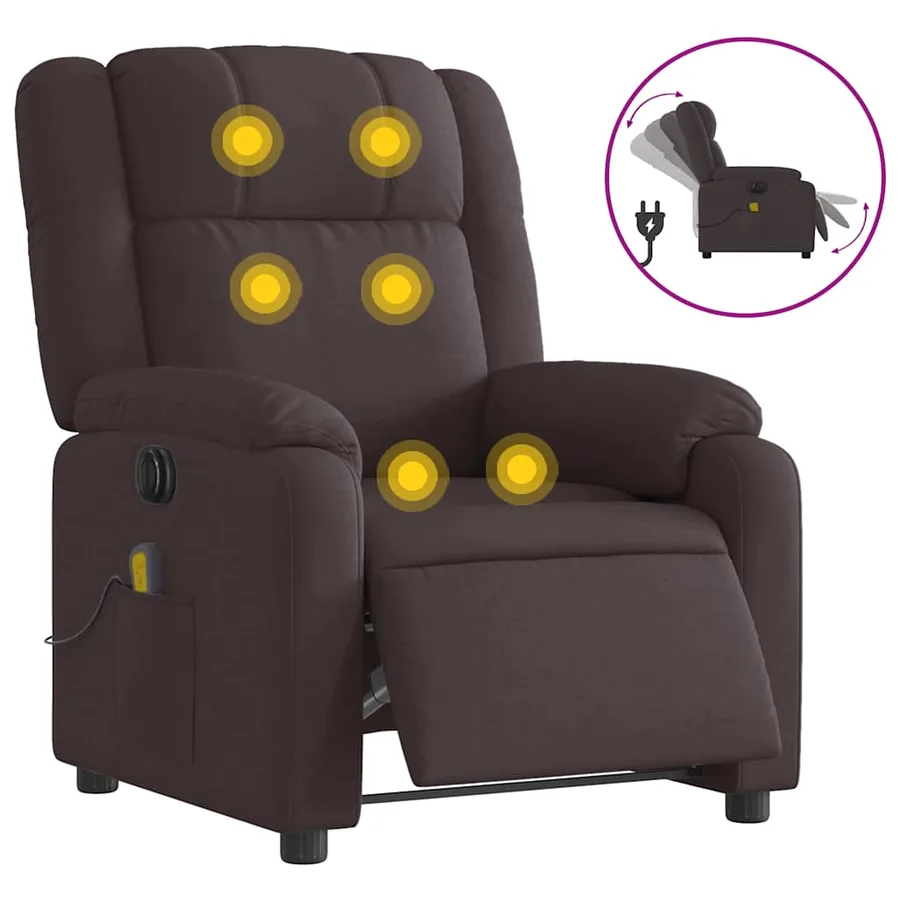 Fauteuil de massage inclinable électrique Marron foncé Tissu - 2