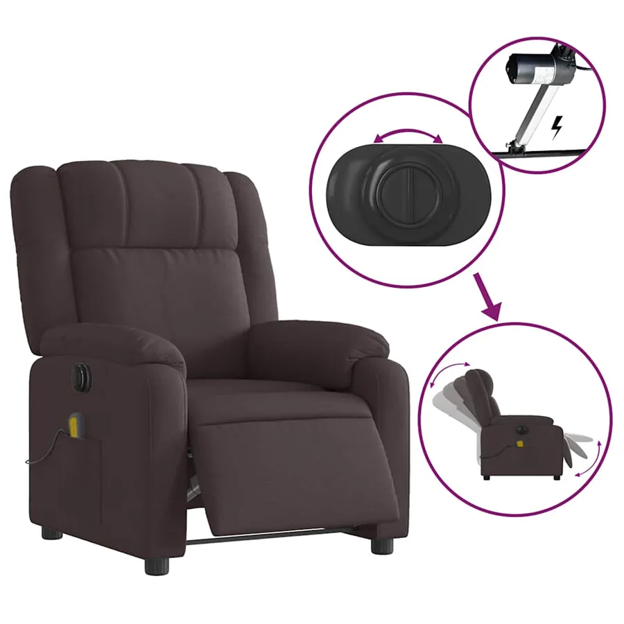 Fauteuil de massage inclinable électrique Marron foncé Tissu - 6