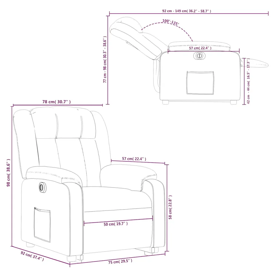 Fauteuil inclinable électrique crème tissu - 17