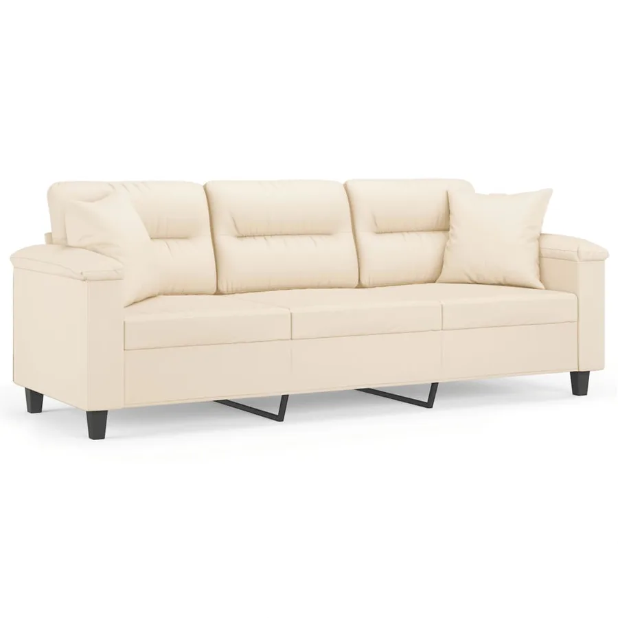 Canapé 3 places avec oreillers beige 180 cm tissu microfibre - 2