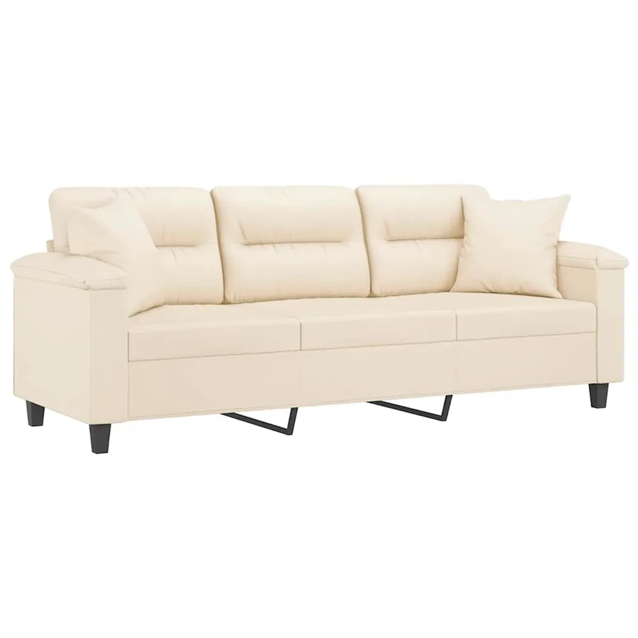 Canapé 3 places avec oreillers beige 180 cm tissu microfibre - 3
