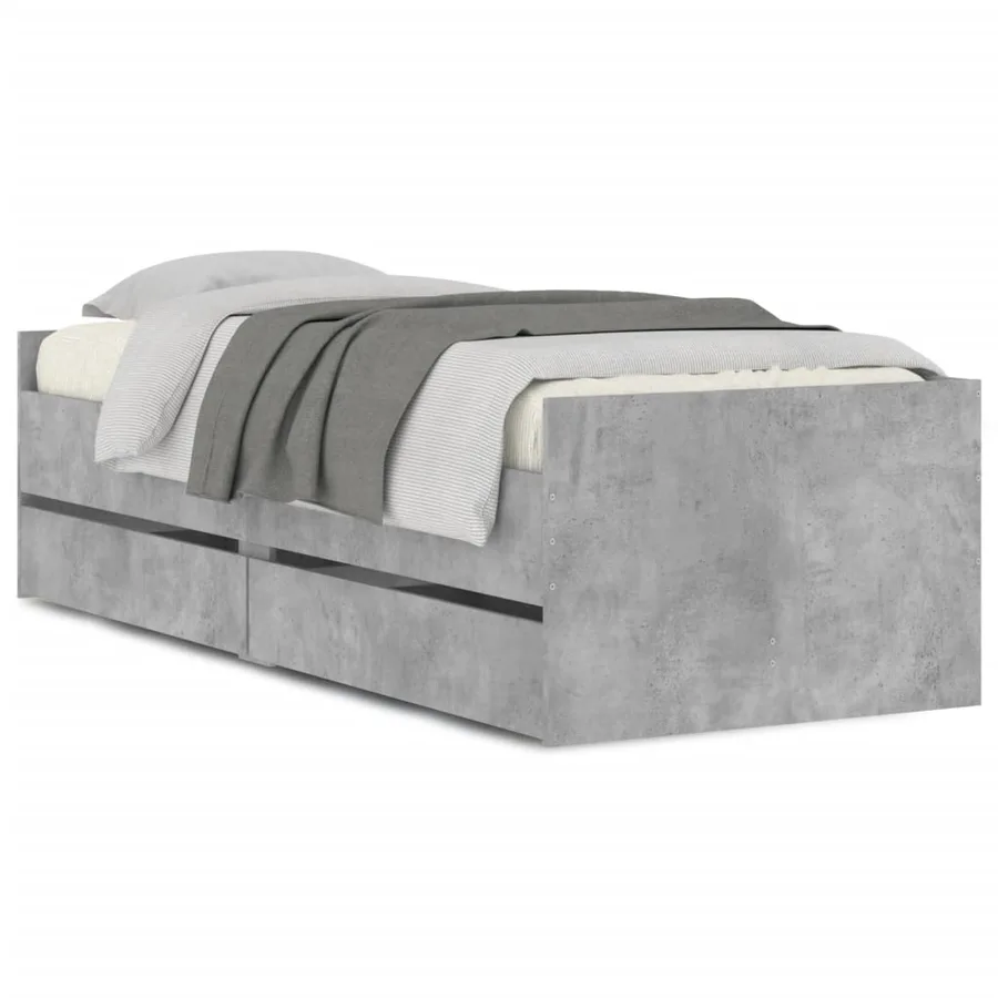 Cadre de lit avec tiroirs sans matelas gris béton 100x200 cm - 2
