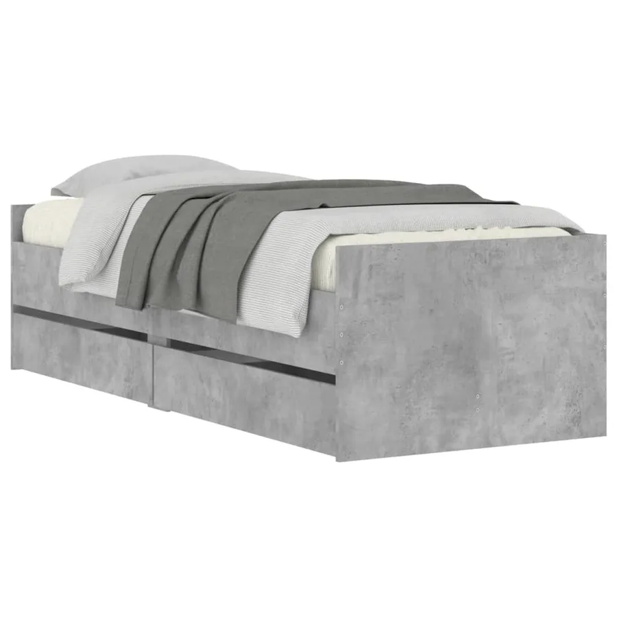Cadre de lit avec tiroirs sans matelas gris béton 100x200 cm - 3
