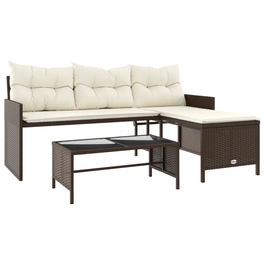 Canapé de jardin avec table et coussins en forme de L marron - 2