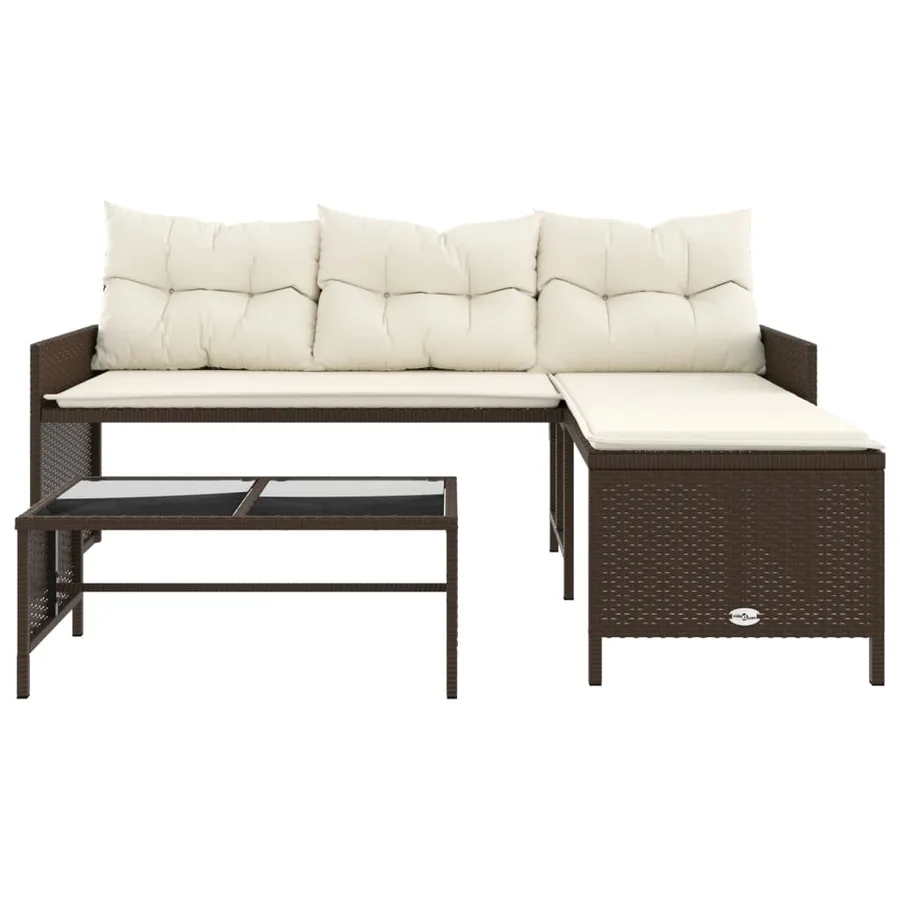 Canapé de jardin avec table et coussins en forme de L marron - 5
