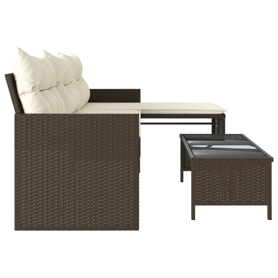 Canapé de jardin avec table et coussins en forme de L marron - 6