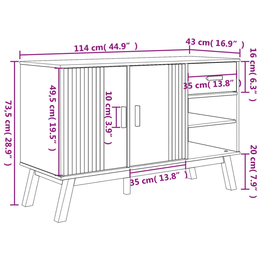 Buffet OLDEN marron 114x43x73,5 cm bois massif de pin - 13