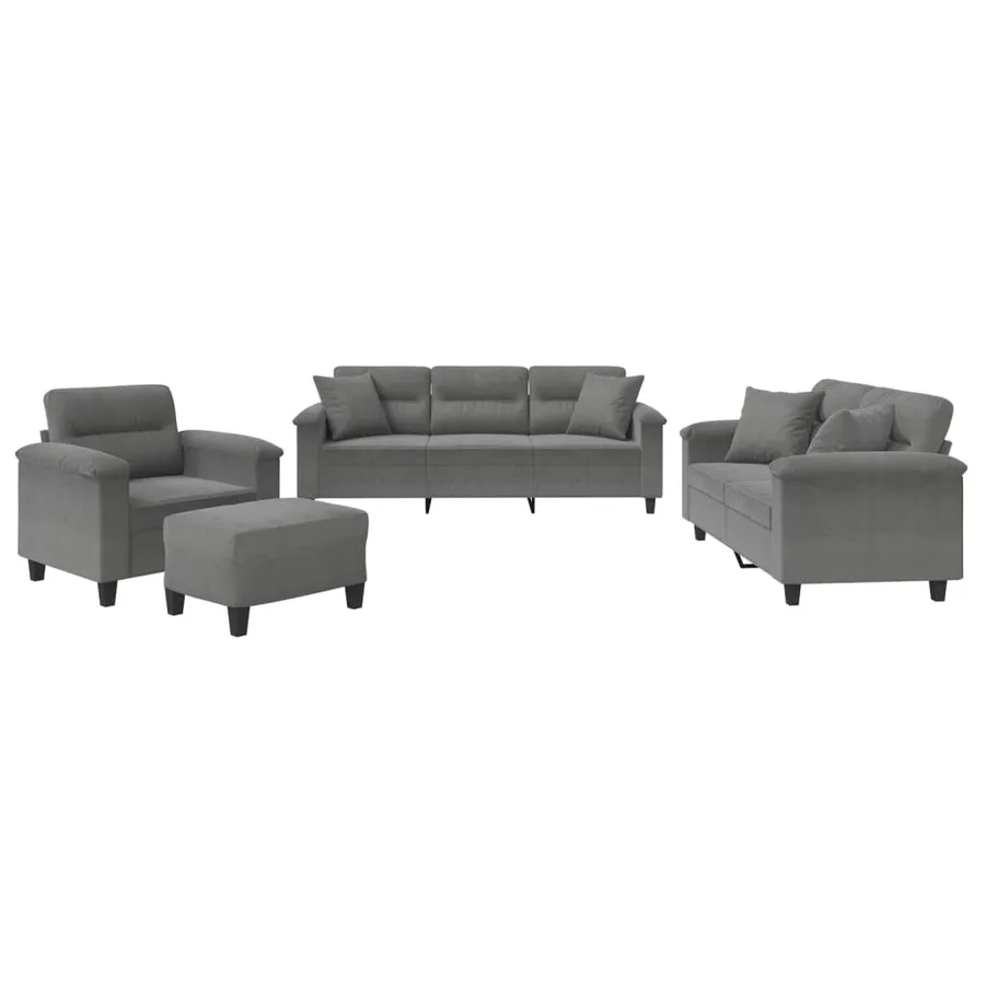 Ensemble de canapés 4 pcs coussins Gris foncé Tissu microfibre - 2