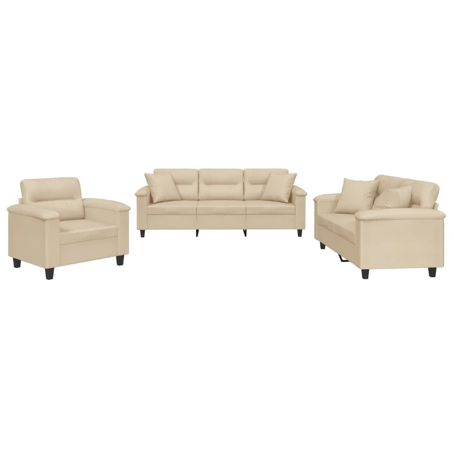 Ensemble de canapés 3 pcs avec coussins Crème Tissu microfibre - 2