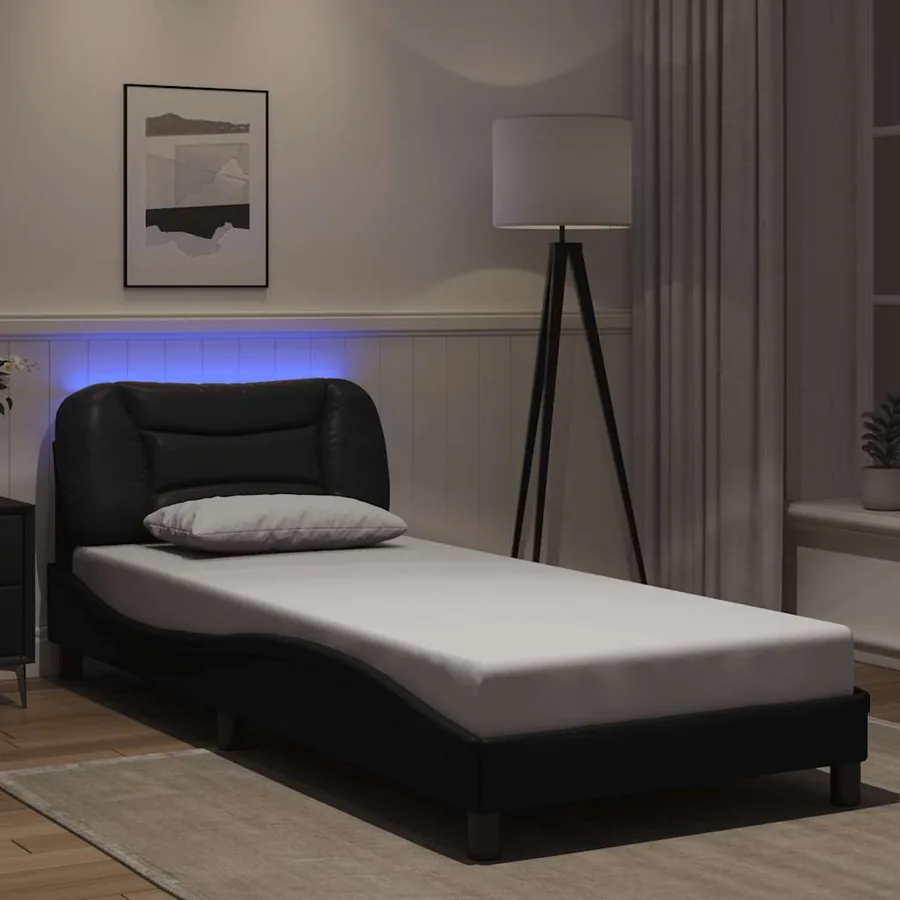 Cadre de lit avec LED sans matelas Hvar noir 80x200 cm