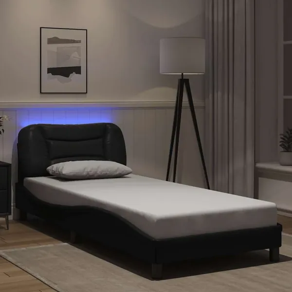 Cadre de lit avec LED sans matelas Hvar noir 80x200 cm