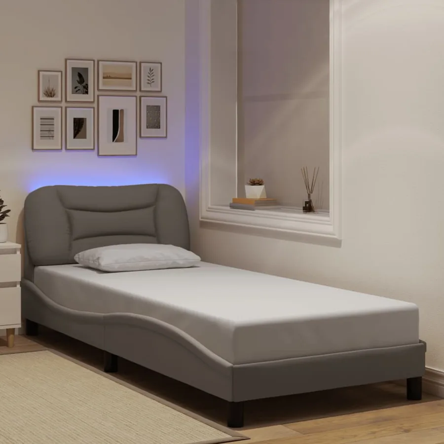 Cadre de lit avec LED sans matelas Hvar taupe 80x200 cm tissu