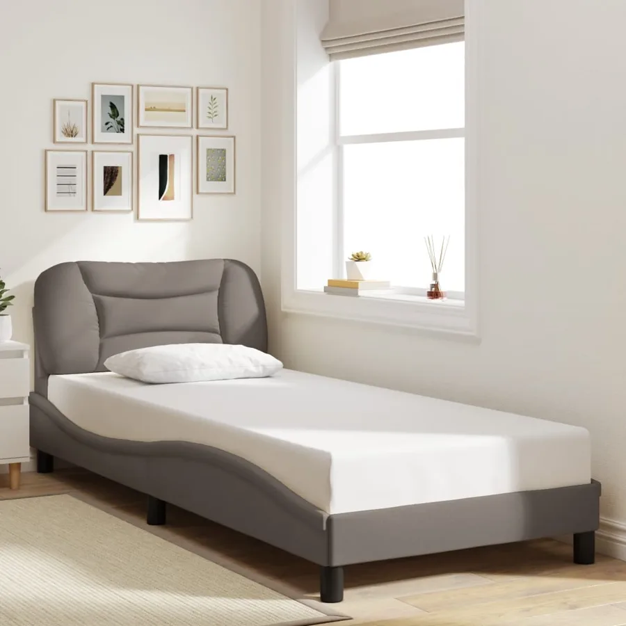 Cadre de lit avec LED sans matelas Hvar taupe 80x200 cm tissu - 4