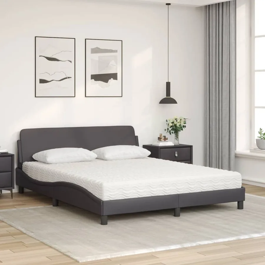 Lit avec matelas Dover gris 160x200 cm similicuir - 3