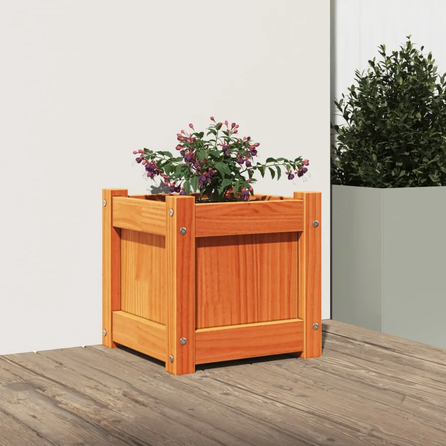 Jardinière cire marron 31x31x31 cm bois de pin massif - 3