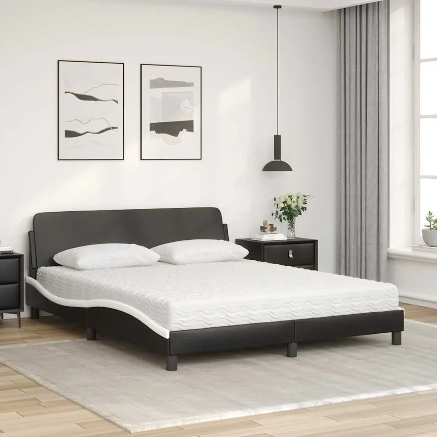 Lit avec matelas Dover noir et blanc 160x200 cm similicuir - 3