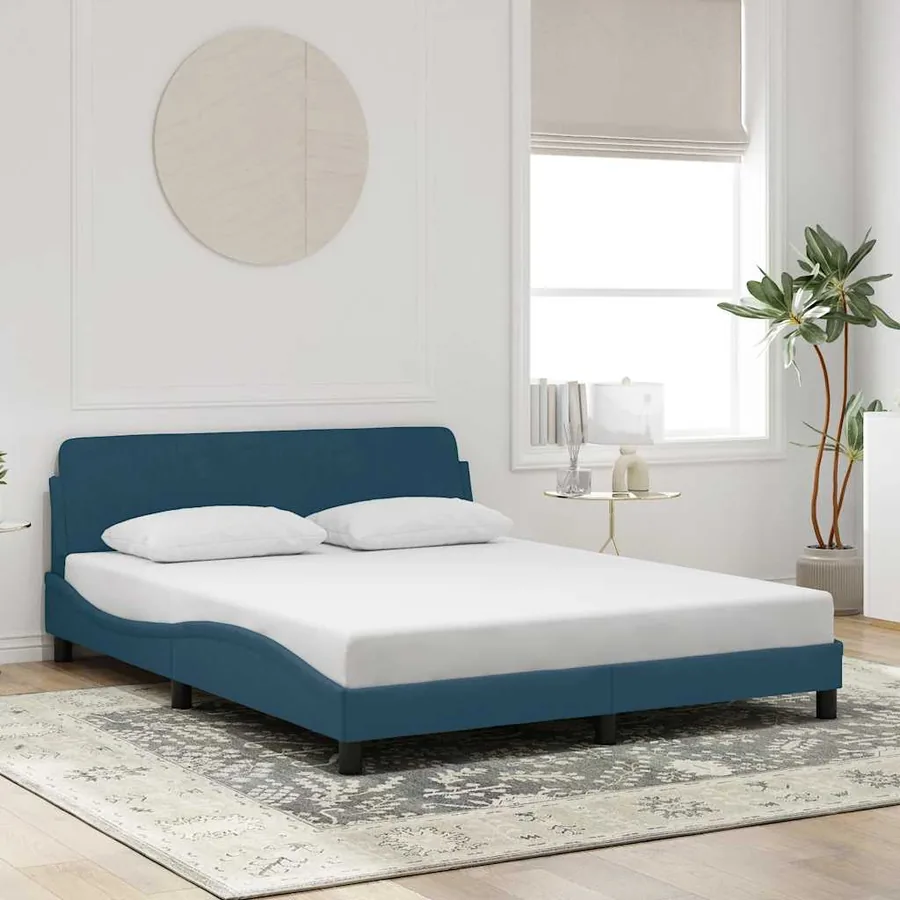 Cadre de lit avec tête de lit Dover bleu 160x200cm velours