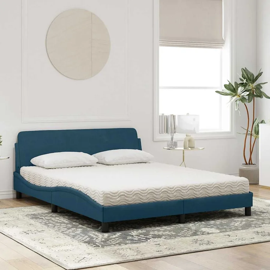 Lit avec matelas Dover bleu 160x200 cm velours