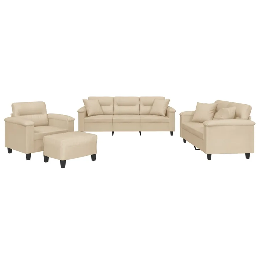 Ensemble de canapés 4 pcs avec coussins Crème Tissu microfibre - 2