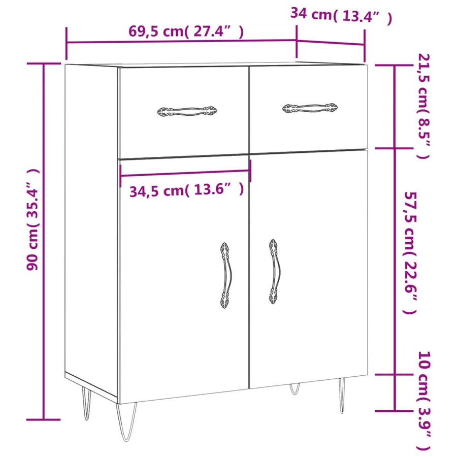 Buffet chêne sonoma 69,5x34x90 cm bois d'ingénierie - 13
