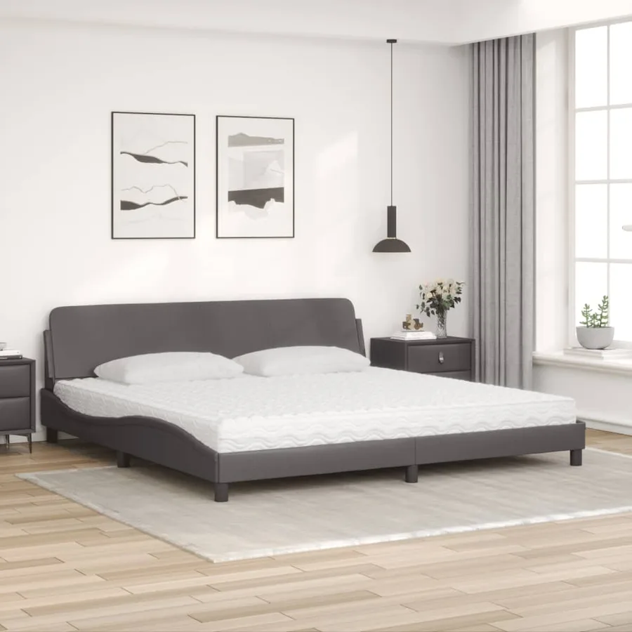 Lit avec matelas Dover gris 200x200 cm similicuir - 3