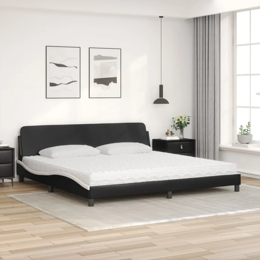 Lit avec matelas Dover noir et blanc 200x200 cm similicuir - 3