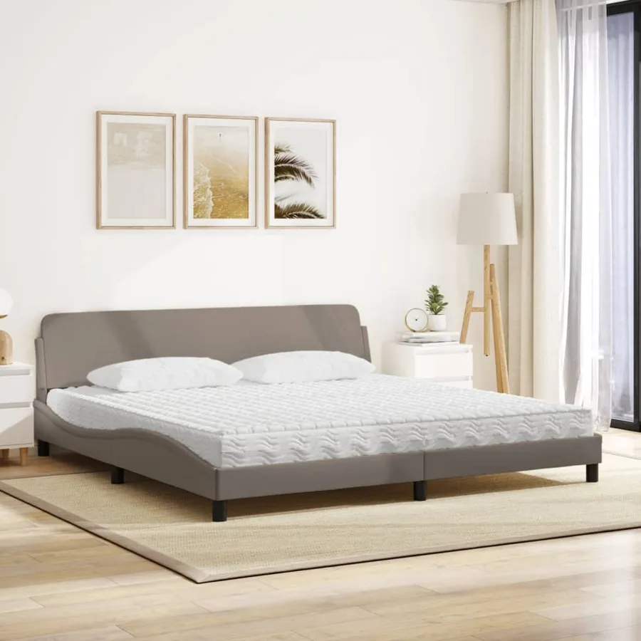 Lit avec matelas Dover taupe 200x200 cm tissu - 3