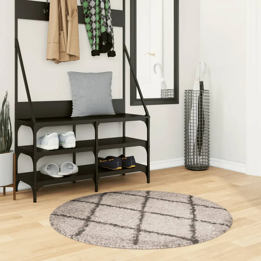 Tapis shaggy à poils longs moderne beige et anthracite Ø 100 cm