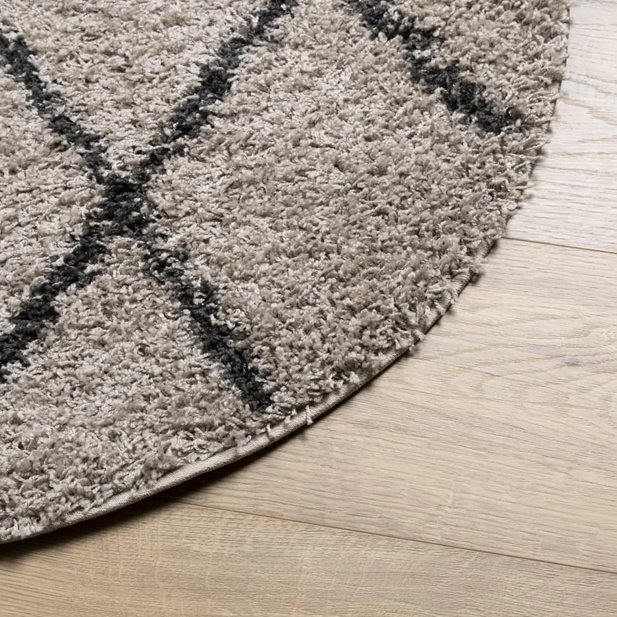 Tapis shaggy à poils longs moderne beige et anthracite Ø 100 cm - 4
