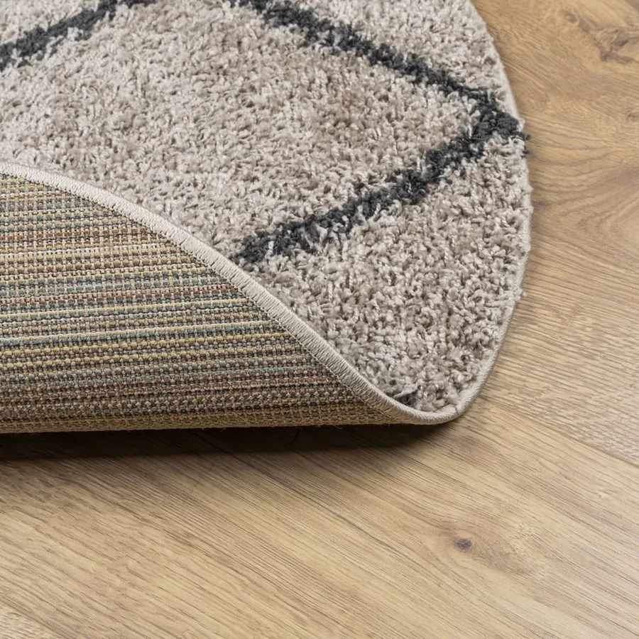 Tapis shaggy à poils longs moderne beige et anthracite Ø 100 cm - 5
